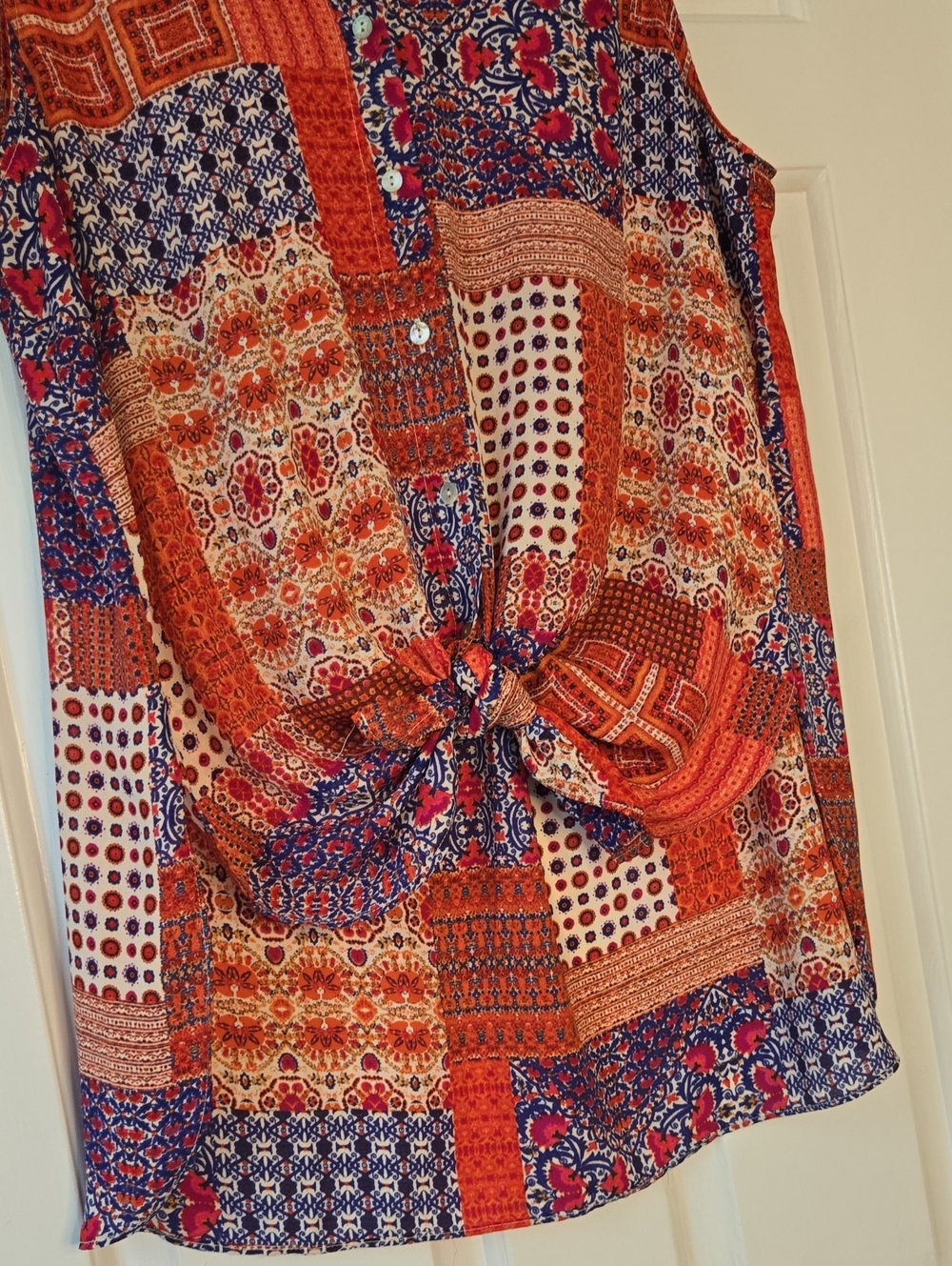 Rose & Olive Women's Sleeveless Patchwork Print Button-Up Blouse Size Large Boho - Picture 5 of 11